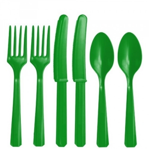 Plastic Green Cutlery Assorted Pack Of 24 Party Tableware