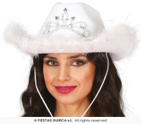 White cowboy / cowgirl hat with silver tiara 
